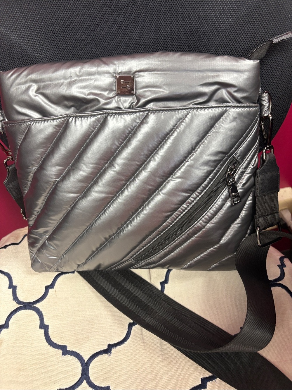 THINK ROYLN Metallic Silver Quilted Messenger Bag- NWOT
